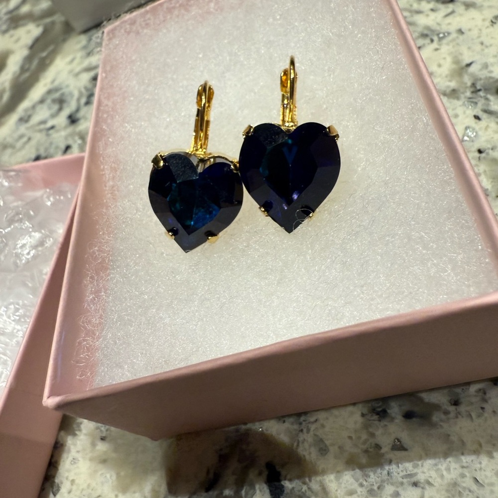 Gold and Blue Heart Earrings by Laura gray